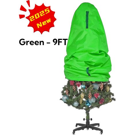 Sac De Rangement Pour Sapin De Noël - 210D Imperméable - Hauteur 108 Pouces - Pour Sapins Montés Jusqu'à 9 Pieds - Vert - 1 Pièce (1/5)