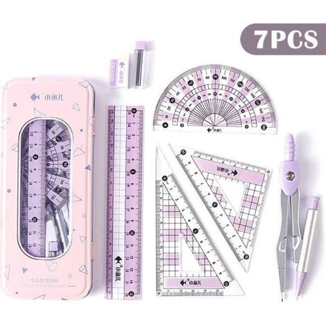 Kit Geometrie - Compass Mathematique Professionnel - Pour Etudiants Collège Lycee - 7 Pieces Violet (1/4)