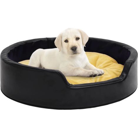Panier pour chien, noir et jaune, 99 x 89 x 21 cm, peluche et simili cuir
