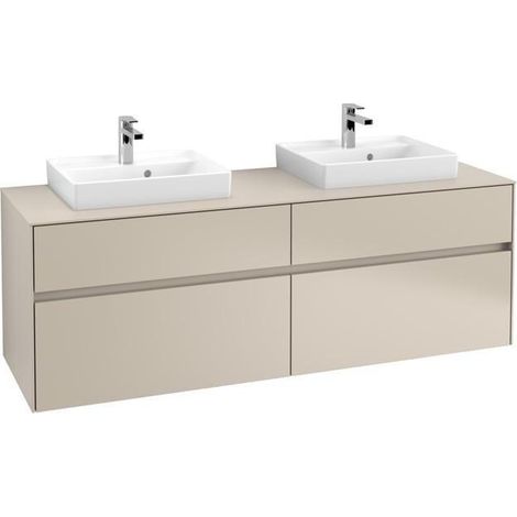 Meuble de rangement VB WTUS Collaro C021B0 1600x548x500mm avec éclairage, 4 tiroirs pour 2 personnes, gris clair.