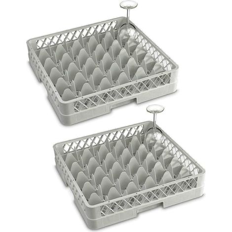 BRB Lot de 2 corbeilles à vaisselle pour verres, 36 compartiments, dimensions du compartiment clair 73 x 73 mm, L 500 x 500 x 100 mm, hauteur utile 80 mm, gris