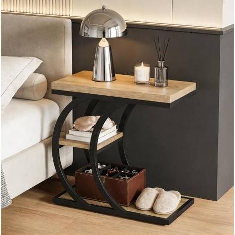 Table d'appoint C 3 niveaux 60 x 30 x 58,5 cm, bois et métal noir et marron OKMYHOME (1/5)