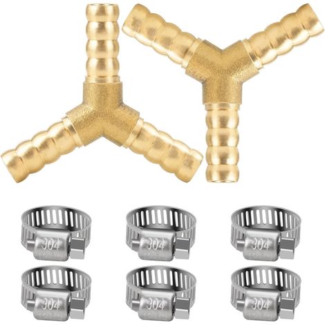 Connecteurs de Tuyaux en Y à 6mm, Tuyau en Laiton té Cannelé, 3 Voies en Forme de Y Raccord de Tuyau avec Colliers de Serrage de Tuyau (1/5)