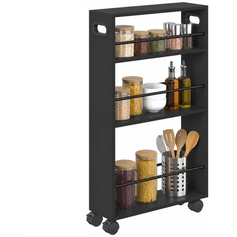 HOMCOM Carrellino Cucina e Bagno Salvaspazio 3 Livelli e Barre Laterali Nero (1/5)