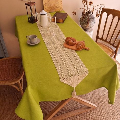 Le pendentif pointu mesure 120 cm de long. Chemin de table en coton et lin, fil de coton crocheté, housse pour meuble TV/meuble à chaussures, nappe décorative à longues bandes pour table basse/table à (1/5)