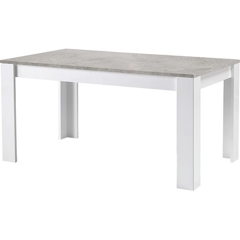 DENAE - Table Rectangulaire 190x90cm Laquée Blanc Brillant et Gris Marbré (1/2)
