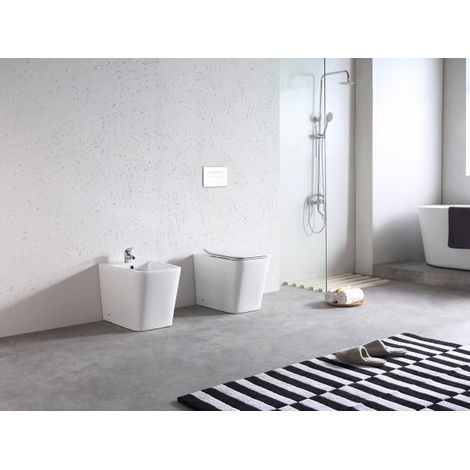 Sanitari a Terra Filo Muro Wc Bidet Copriwater Sof Close Bianco Edge Rimles
