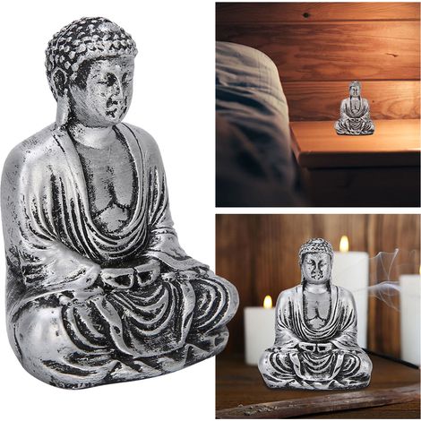 Petite statuette de Bouddha argentée de style chinois, ornement décoratif en résine créative pour la maison (1/5)