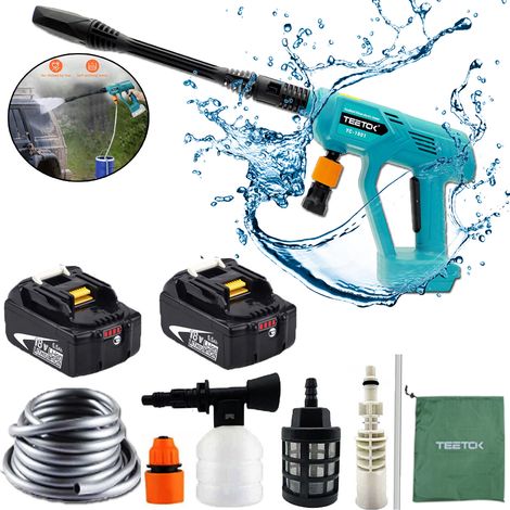 Akku-Hochdruckreiniger Jet-Reiniger,Autowäsche Hochdruck-Sprühwasserpistole + 2x5,5 Ah Batterie, Kompatibel mit Makita-Akku (nicht im Lieferumfang enthaltenes Ladegerät)