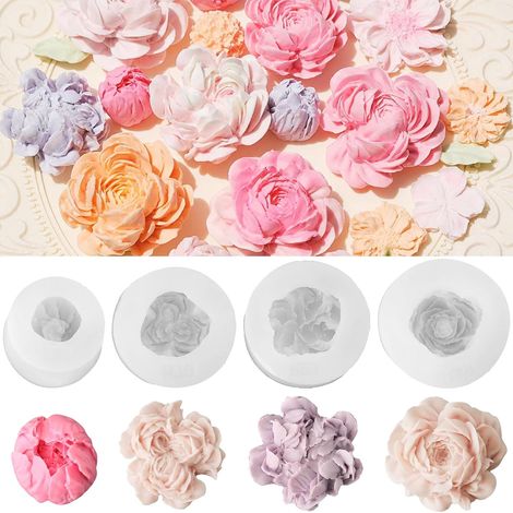 Lot de 4 moules pivoine bougie silicone 3D fleur rose pâtisserie DIY (1/5)