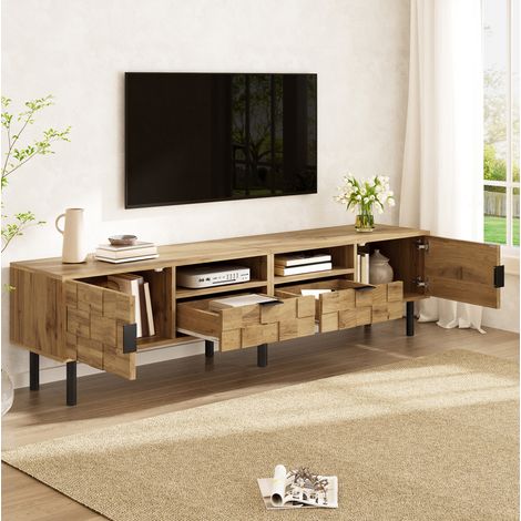 Meuble TV 160 cm 2 portes 2 tiroirs naturel OKMYHOME (1/5)