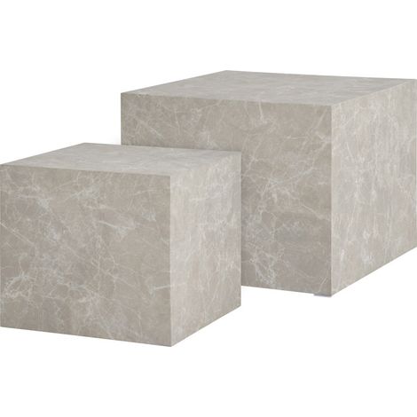 VAST-Set de 2 Tables basses décor marbre beige 40x40 cm/ 50x50 cm (1/5)
