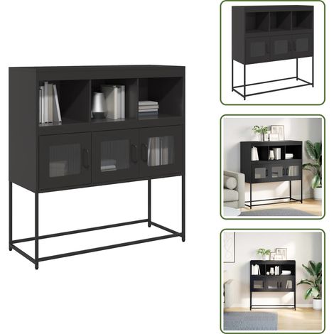 vidaXL Sideboard Schwarz 100,5x39x107 cm Kaltgewalzter Stahl (1/5)
