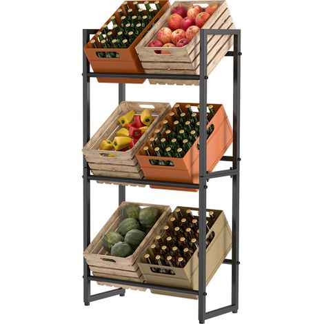 Wolketon Estantería para cajas de bebidas 71 x 32 x 140 cm Estantería de almacenamiento sólida de metal negro para bodega o cocina 2 piezas
