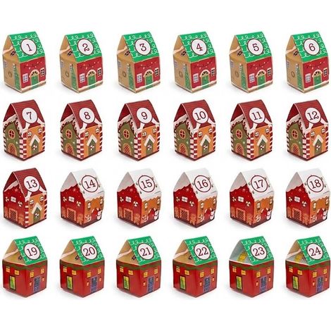 Calendario dell'Avvento 24 Casette Numerate dall' 1 al 24 Cartone Colorate da Riempire 7x5x11 cm Scatoline da Appendere per Caramelle e Cioccolatini Addobbi Albero di Natale Decorazioni Casa (1/5)