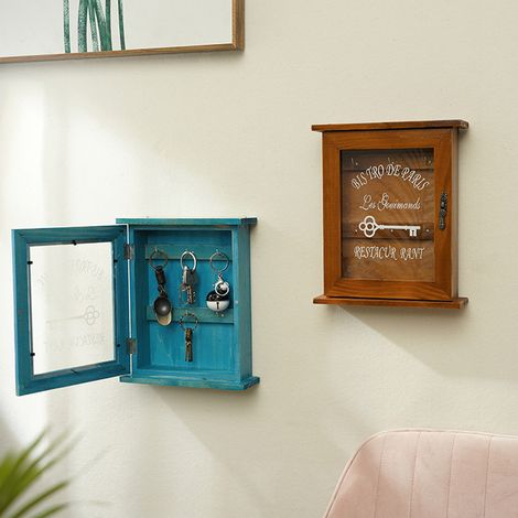 Schlüsselkasten aus Holz im Retro-Design zur Wandmontage, Schlüsselaufbewahrungstruhe mit Acryltür, langlebig und stilvoll, Schlüsselorganizer zur Wandmontage. (1/4)