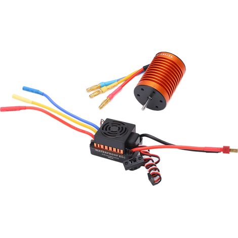 Moteur brushless F540 4370KV 4P avec variateur électronique de vitesse (ESC) brushless étanche 60A pour voiture RC 1/10 (orange) (1/5)