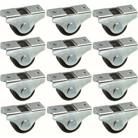 Möbelrollen – Set mit 12 universellen schwarzen Kunststoffrädern, 25 mm Durchmesser, für Betten, Rollwagen, Mülleimer oder Tische