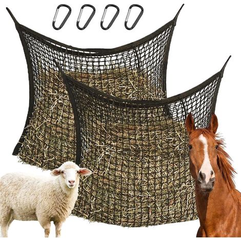 2 Pièces - Filet à Foin - Sac à Foins - Alimentation Lente pour Chevaux et Poneys - Réduit le Gaspillage - Noir - 80x90 cm (1/5)
