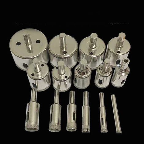 Jeu de 15 forets diamantés universels pour verre, finition électroplaquée, diamètres disponibles : 6, 8, 10, 12, 14, 16, 18, 20, 22, 25, 26, 28, 30, 40 et 50 mm (1/5)