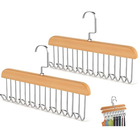 Lot de 2 Porte-Ceintures pour Armoire, Cintre Multifonction en Bois avec 8 Crochets, Organisateur Tournant 360°pour Ceintures, Cravates, Écharpes, Soutiens-Gorge (1/5)