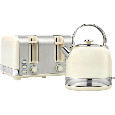 Polished Metal Kettle and Toaster Set - Cream