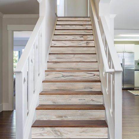 15 bande de Décalcomanies D'Escalier en Grain de Bois Autocollants pour Contremarches D'Escalier 18x100cm en Vinyle Autocollant Style Rustique Décoration Murale pour Maison Hôtel (1/5)