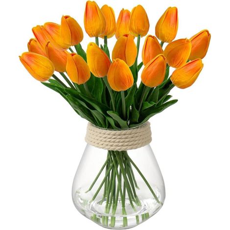 20 Stück Künstliche Tulpen Blumenstrauß Latex Real-Touch Orange Bouquet (1/5)