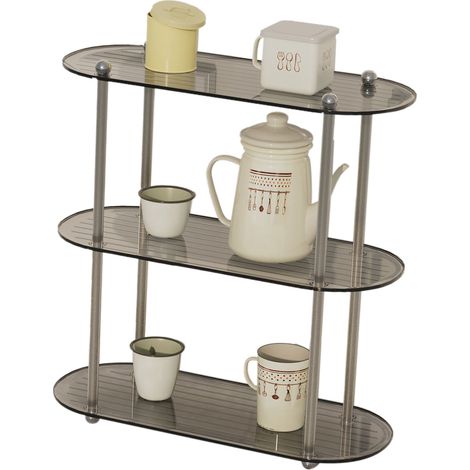 Étagère décorative simple à 3 niveaux, amovible, pour bureau, chambre ou salle de bain, grise. (1/5)