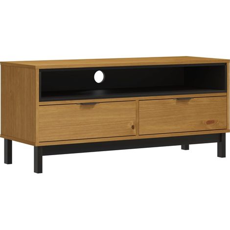 Mobile TV multimediale scaffale per televisione televisione buffet sala da pranzo soggiorno camera da letto FLAM 110 x 40 x 50 cm legno massello di pino marrone 020027620