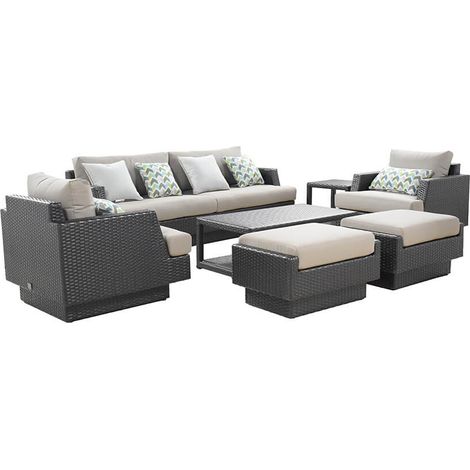 Home Deluxe – Gartenlounge Set MALIBU – Farbe: Anthrazit, für 7–8 Personen, inkl. Schutzhülle, wetterfest, Rattan & Aluminium I Loungemöbel Outdoor Sitzgruppe Terrassenmöbel Gartensofa 