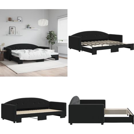 Lit de jour avec lit gigogne noir 90x190 cm velours - Lit gigogne - Canapé (1/5)
