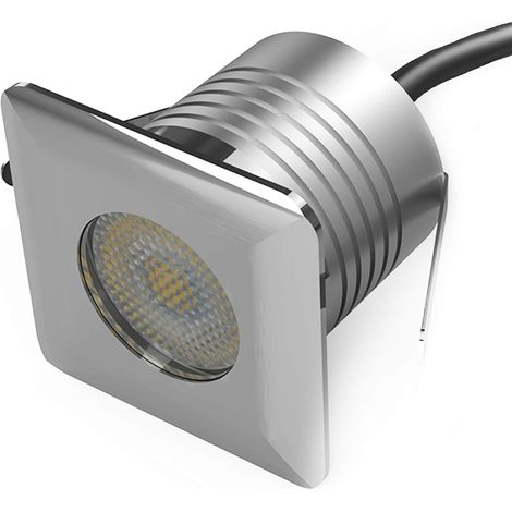 Quadratischer Einbaustrahler, 3 W, DC12V-24V, IP67 wasserdicht, aus Aluminium und Edelstahl, Einbau-Außenbeleuchtung, warmweißes Licht 3000K.