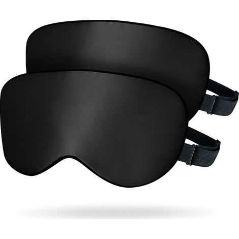Verstellbare Schlafmaske aus Seide, 100 % Maulbeerseide, Unisex-Schlafmaske, 2er-Set, Schwarz + Schwarz