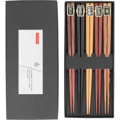 Chopsticks Set 5 Different Colors Natural Wood Antislip Design Feel Comfortable Chopsticks ReusableFour Corner Chopsticks (1/5)