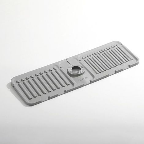 Tapis d'évier gris, tapis de drainage pliable en silicone, comptoir de salle de bain imperméable (1/4)