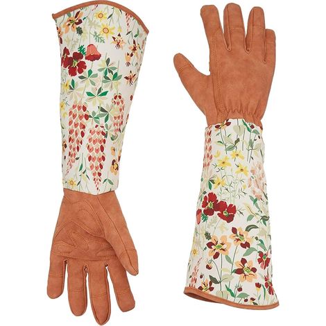 Gants de jardinage en cuir avec motif de roses - Anti-épines - Avec manches longues résistantes à la perforation - Impression polyester - Pour femme (1/5)