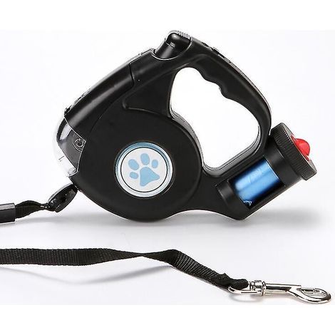 Laisse extensible et rétractable pour chien avec LED, sangle de traction flexible automatique et sac à déjections (noir) (1 pièce)