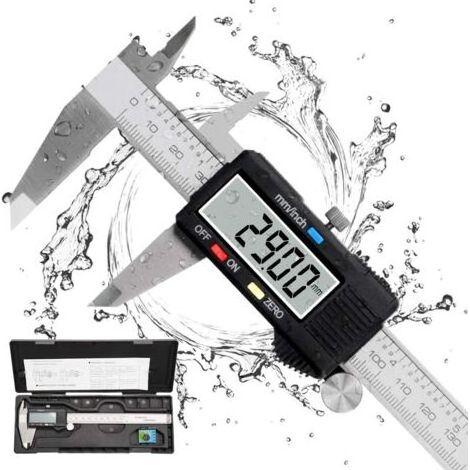 Digitaler Messschieber, 150 mm, Edelstahl, großes LCD-Display, einstellbare Genauigkeit 0,01 mm, mm/Zoll-Umrechnung, spritzwassergeschützt, für Haushalt und Industrie (1/5)