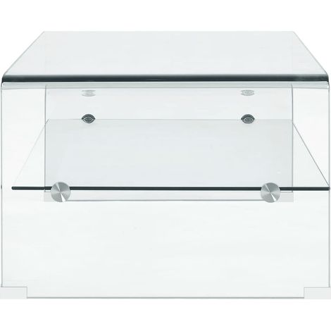 Vidaxl – Table basse fixe en verre trempé 98x45x31 cm – Épaisseur 10 mm – Avec étagère intégrée – Style contemporain — vue 3