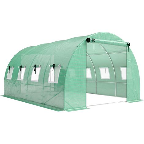 Serre tunnel de jardin 12 m², tunnel de culture 295x400x200 cm, 2 portes + 8 ouvertures, bâche en polyéthylène 140 g/m², vert (1/5)