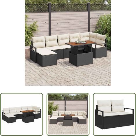 Poly rattan - Ensemble de salle à manger pour jardin 8 pcs Noir et Crème (1/5)
