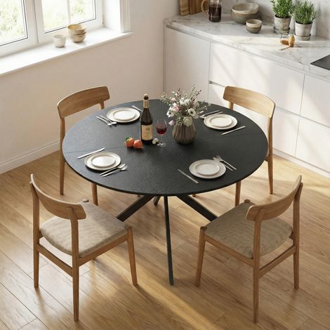 Table ronde 4 personnes Table cuisine style industriel pieds en acier salle à manger Cuisine (Ha) - Couleur: Noir (1/4)