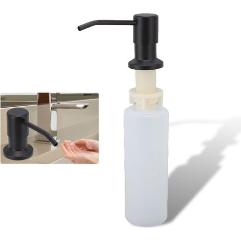 Distributeur de Savon - 350 ml - Pour Évier de Cuisine ou Salle de Bain - Rotatif 360° - Installation Sans Outil - Noir (1/5)