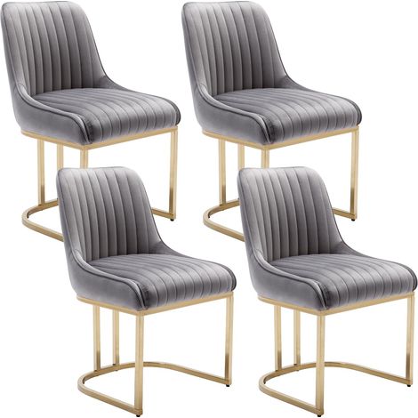 Wahson Dining Chairs Set of 4 in Velvet Upholstered Kitchen Corner Chairs with Golden Metal Frame for Dining Living Room Restaurant, Grey