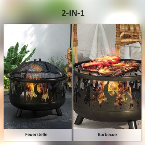 Foyer de jardin avec pare-étincelles, fourni avec 1 tisonnier, Ø61,5 x 52 cm, noir (1/5)