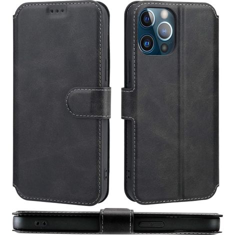 Étui portefeuille pour iPhone 12 Pro Max 6,7 pouces (noir)
