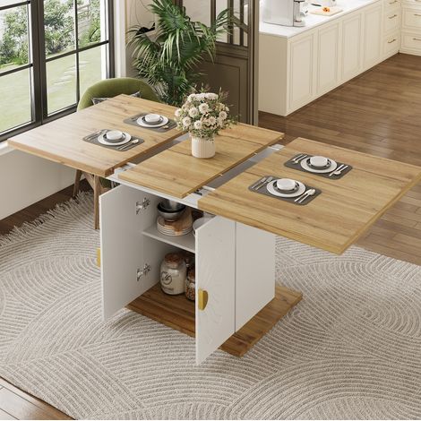 Mesa extensible FloraGrace 110(140)x70x76,5 cm de MDF blanco con almacenaje (1/5)