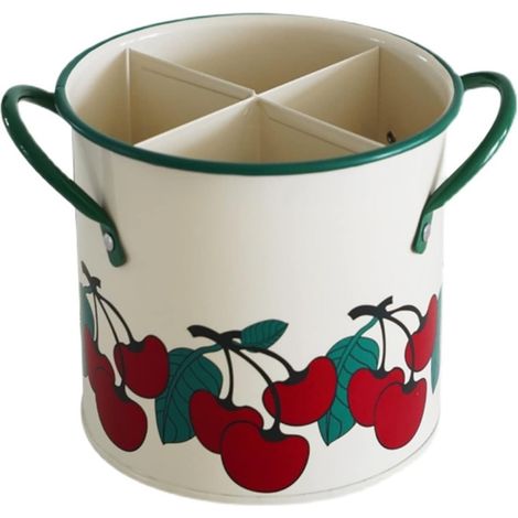 Porte-couverts égouttoir En Métal Avec 4 Grilles Et Pot À Baguettes Motif Cerises Vintage Pour Cuisine (1/5)