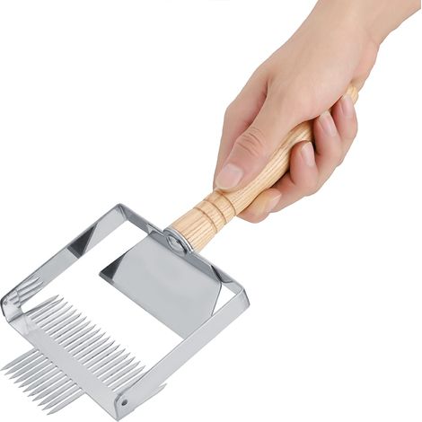 Bienenstockmesser, Schaber, Entdeckelungsgabel, Imkerwerkzeug aus Edelstahl mit Holzgriff (1/5)